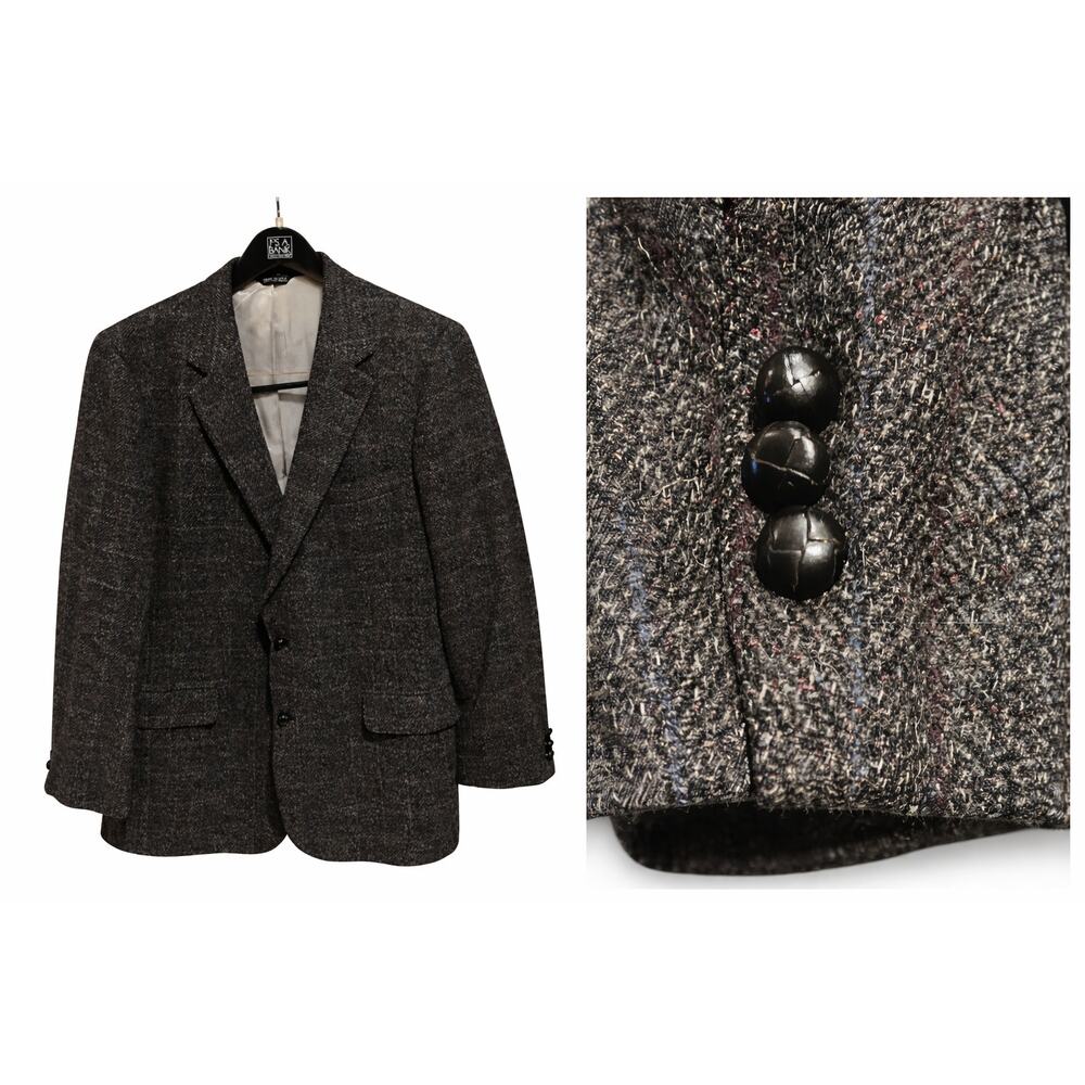 Perlis Colours Alexander Wool Blazer Mens 44L Gray Herringbone Sport Coat‎ USA
